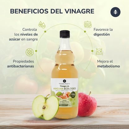 Pack of 2 x Planeta Huerto raw, unfiltered organic apple cider vinegar with the mother 1L