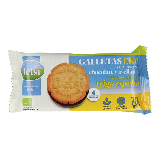 Bio Belsi Spelt Biscuits Filled with Chocolate and Hazelnuts 70 g