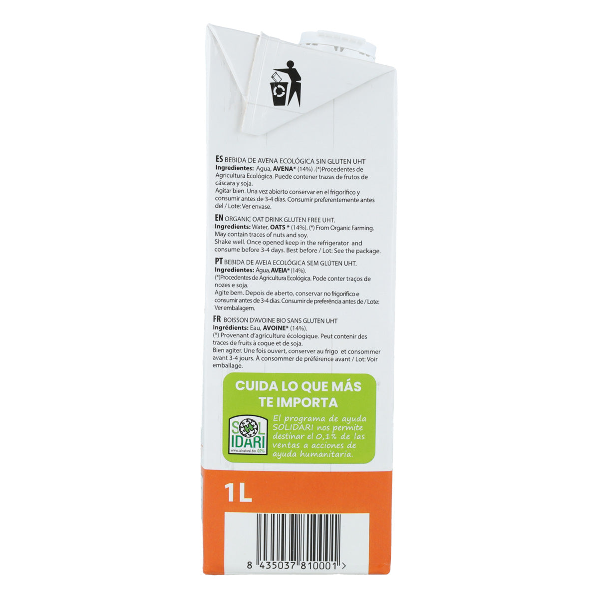 Pack 4x Boisson à l'avoine sans gluten Bio Sol Natural 1 L