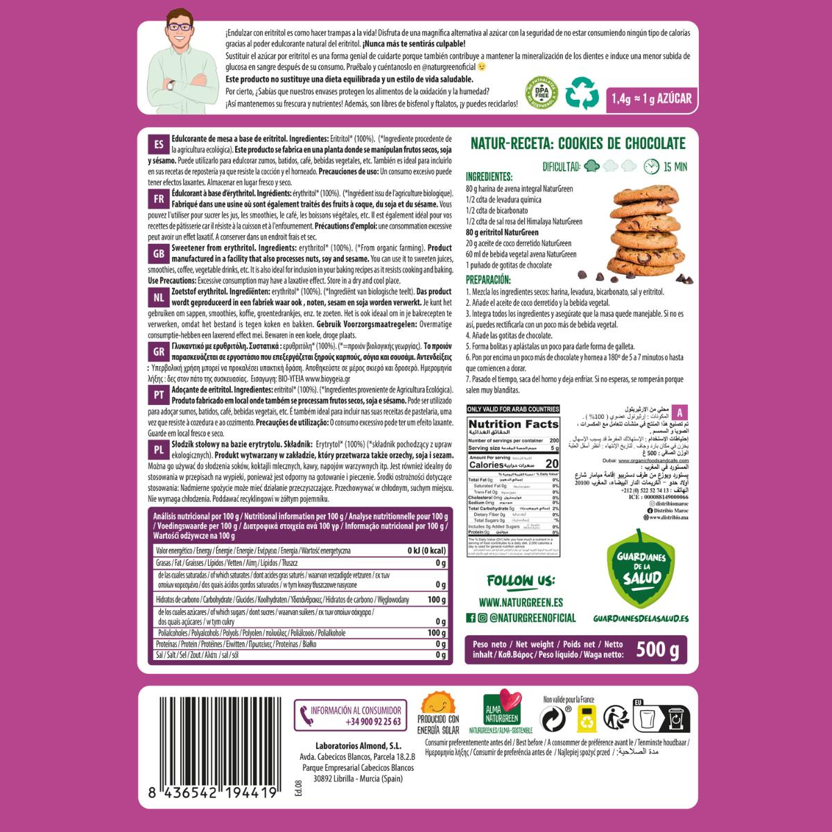 Biologische erythritol Naturgreen 500 g