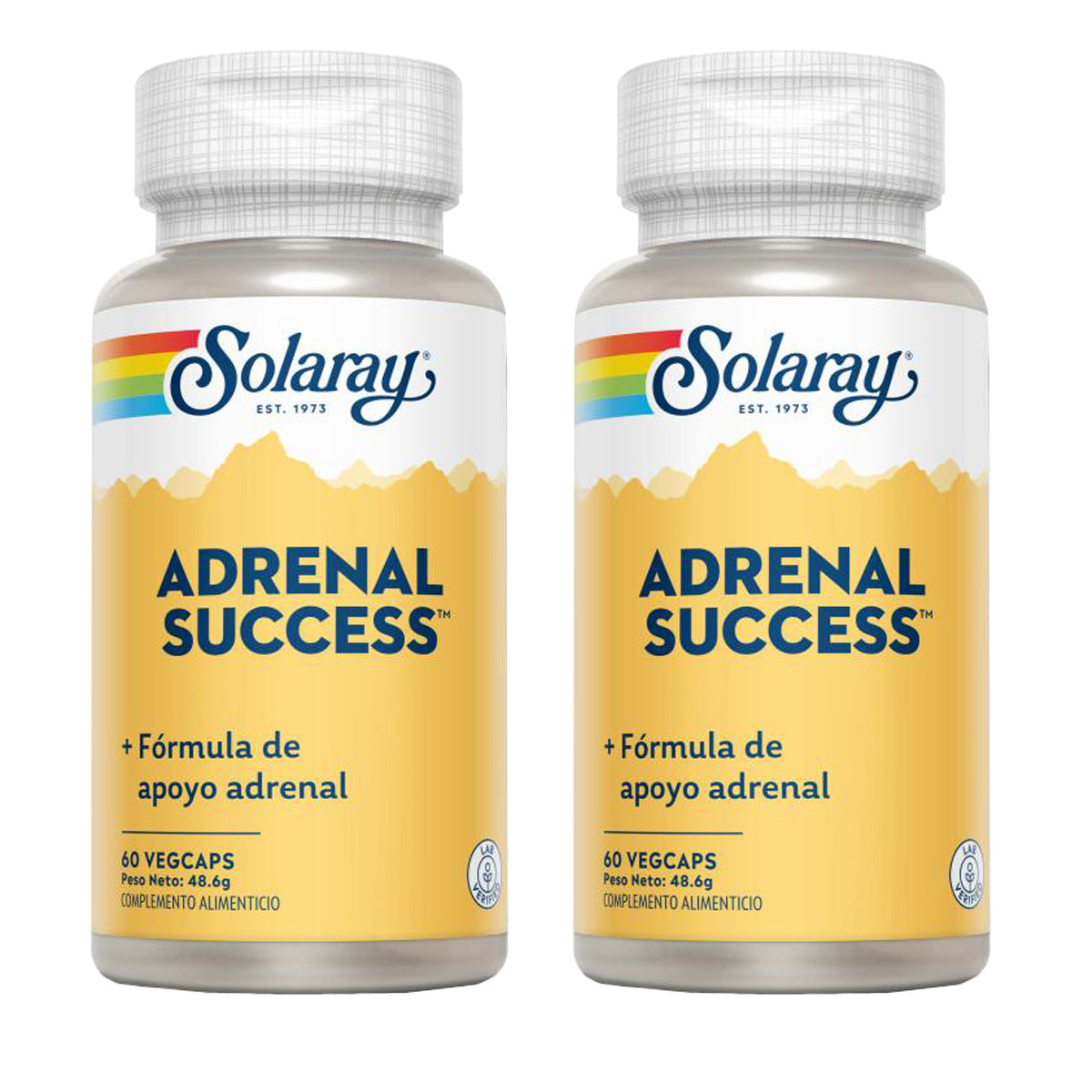 Opakowanie 2x Adrenal Success™- Solaray, 60 kapsułek wegetariańskich. Odpowiednie dla wegan