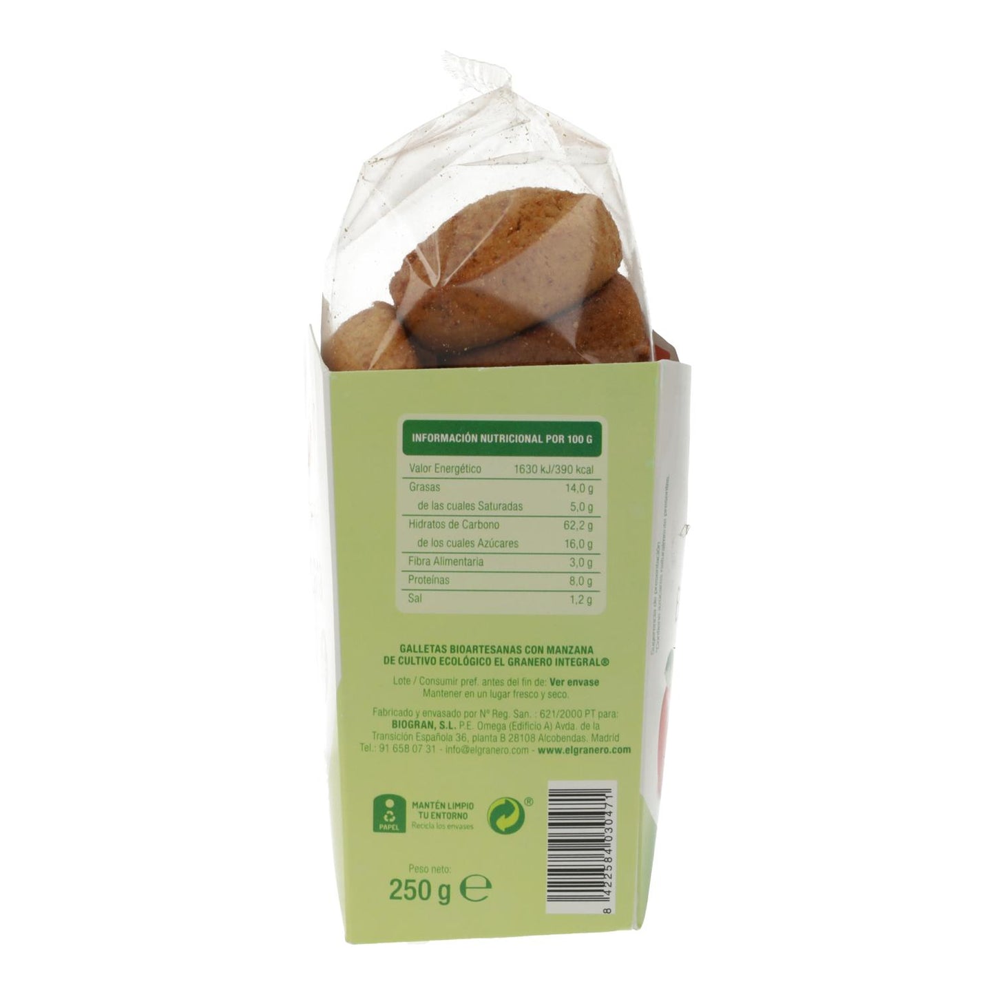 Handgemachte Kekse mit Bio-Apfel El Granero, 250 g