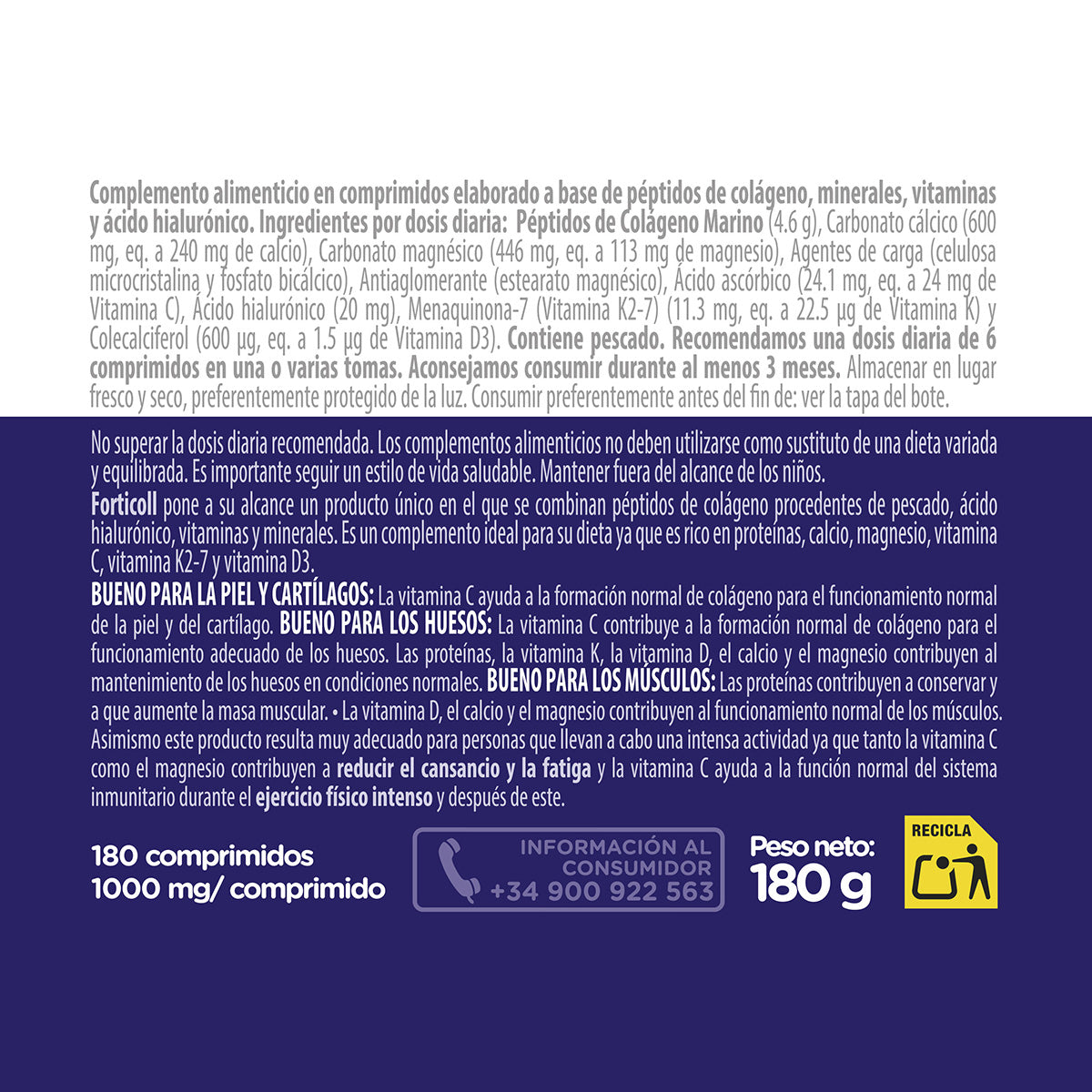 Forticoll marint kollagen, 180 tabletter