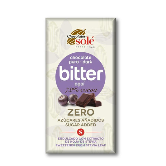 Tableta de chocolate 72% Stevia Açai Bitter 100g Solé