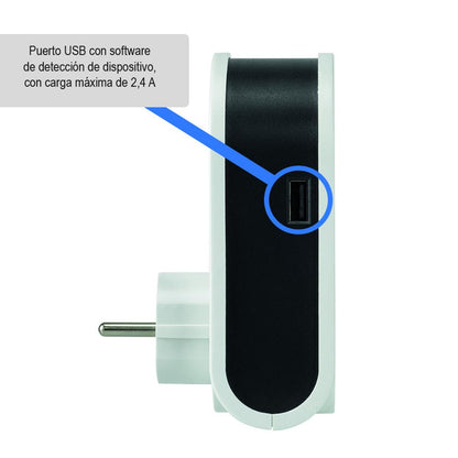 Adaptateur avec 3 fiches USB, câble enroulable + 1 port USB vers + 1 prise 16 A Simon