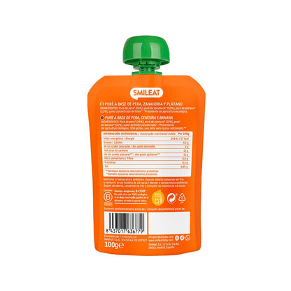 Pouch med päron, banan och morot Smileat 100 g