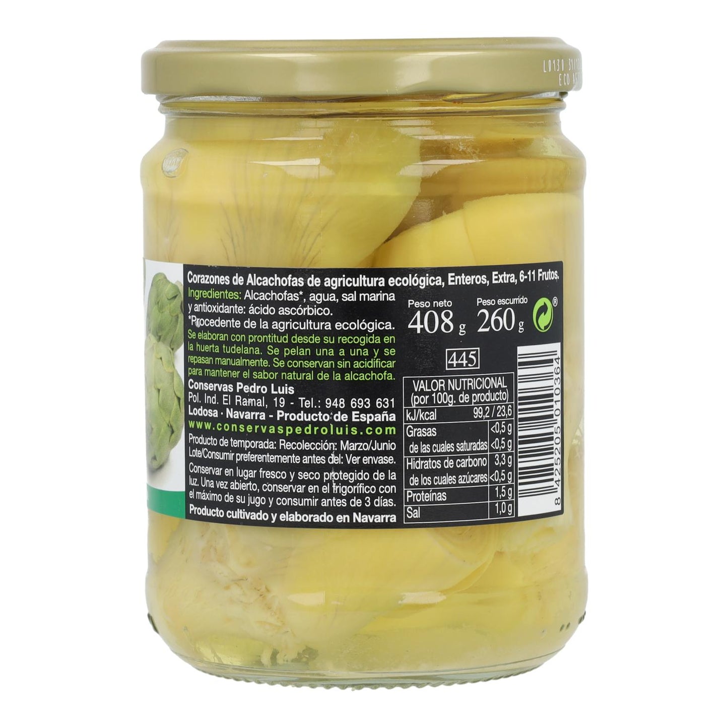 Alcachofa corazones ECO pedro luis 445 ml