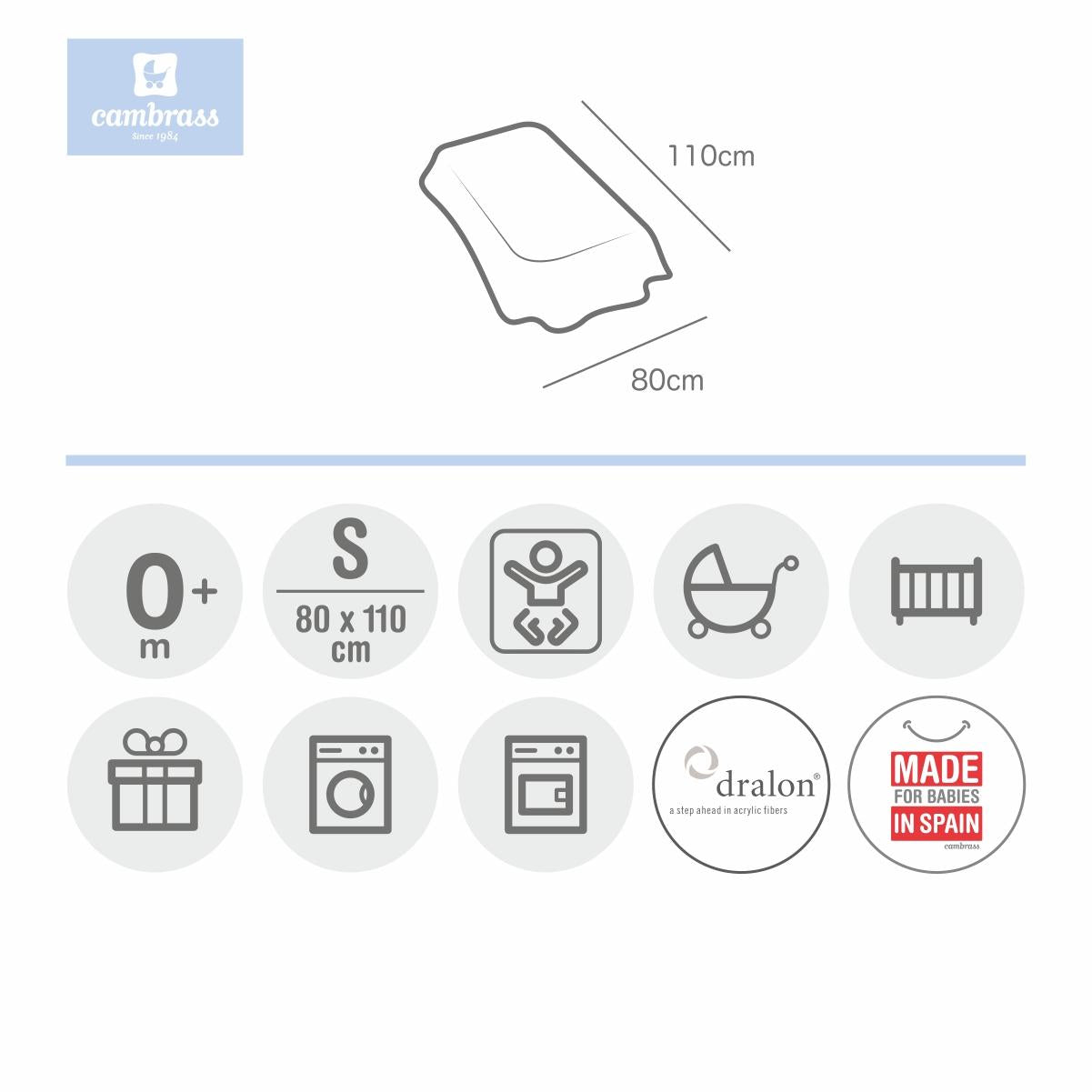 Blanket for mini cot, 80x110 cm. Cambrass in various colours Star Pink