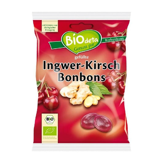 Fyllda karameller med ingefära och körsbär Biodeta 75 g