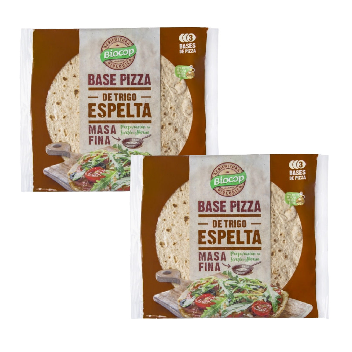 Pack 2x Base de Pizza de Espelta Masa Fina Biocop (3 bases) 390 g
