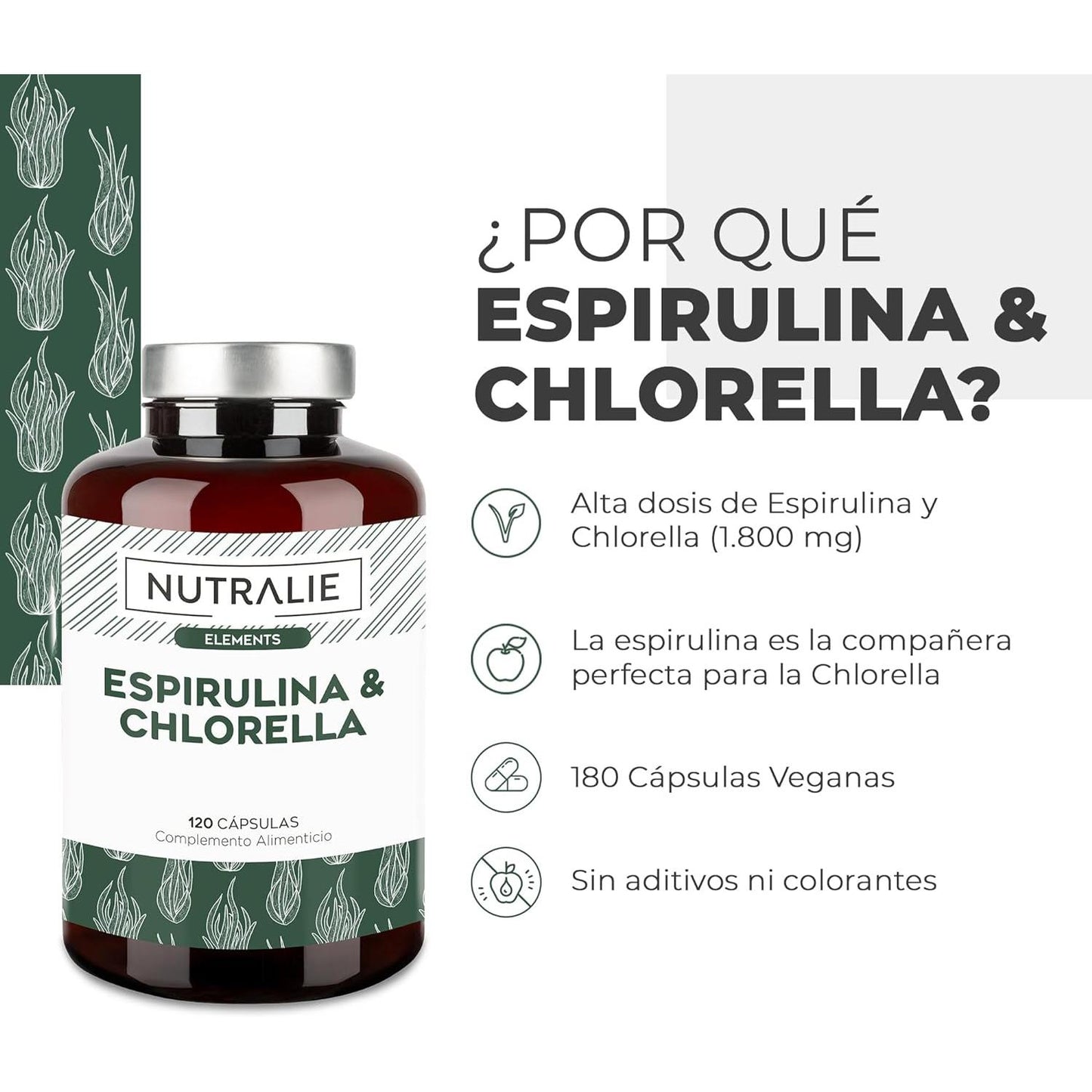 Nutralie Spirulina & Chlorella 1800mg energy and strength 180 capsules