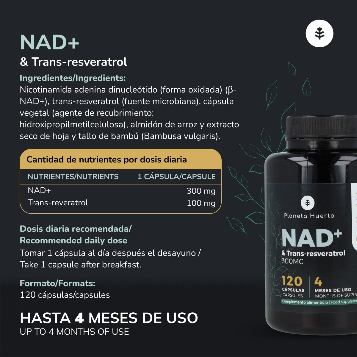 NAD+ Transresveratrol Planeta Huerto 120 capsules