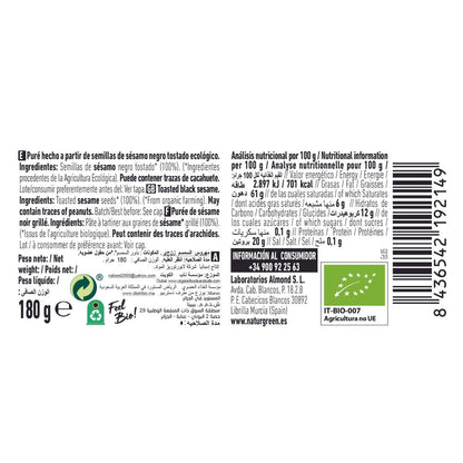 Tahin de Sésamo Negro Naturgreen 180 gr