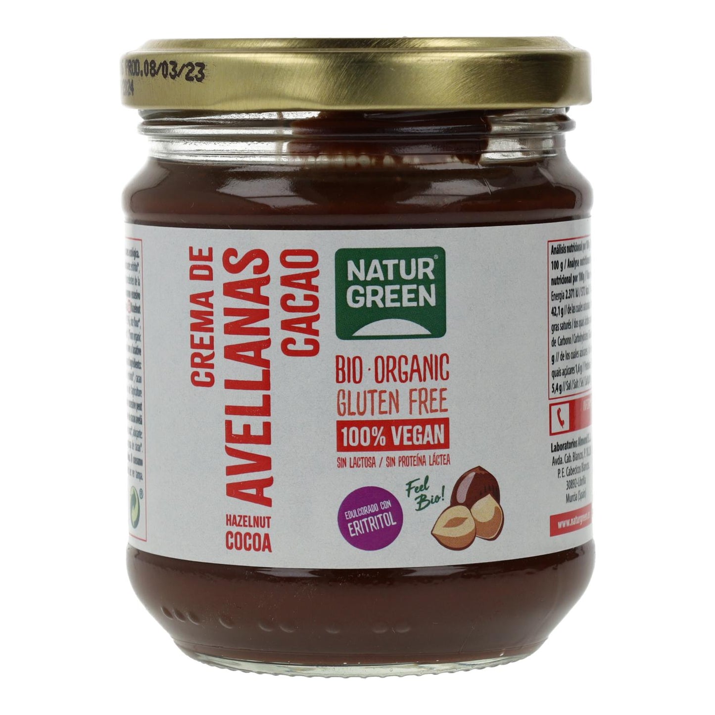 Crème noisette et cacao à teneur réduite en sucre Naturgreen 200 g