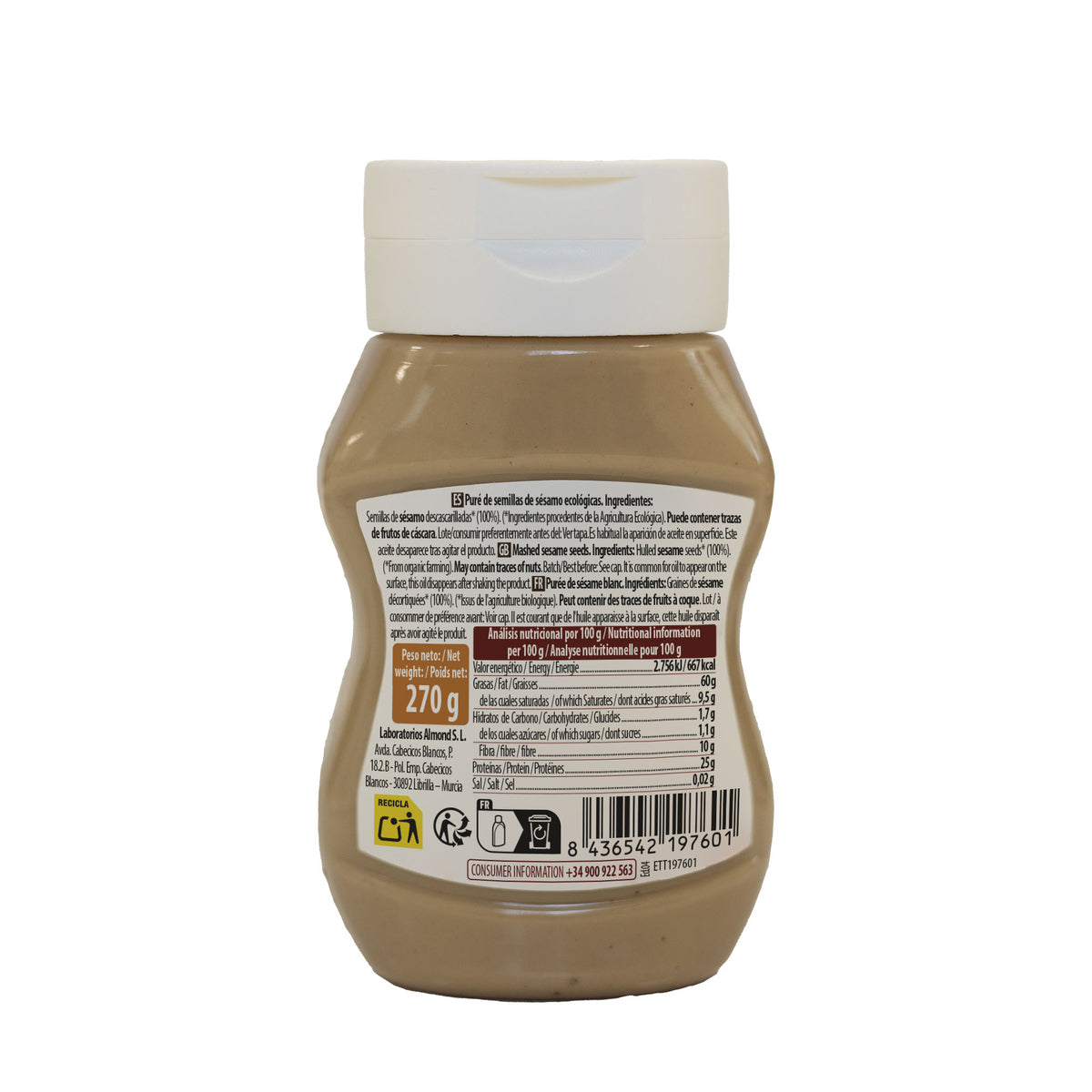 Tahini doux blanc anti-gouttes bio NaturGreen 270 g
