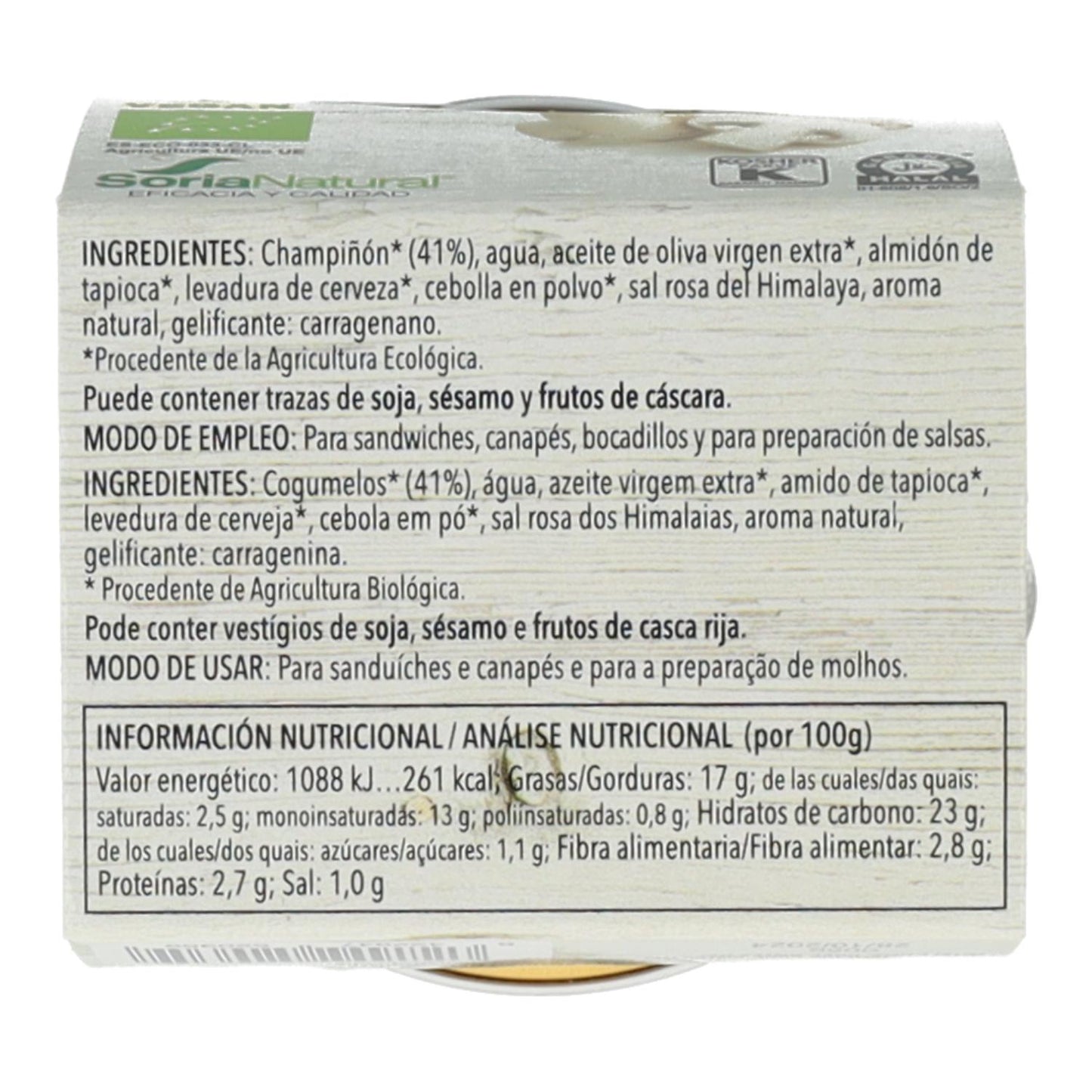 Pate Vegetal de champiñón Soria Natural  2 uds. 50 g