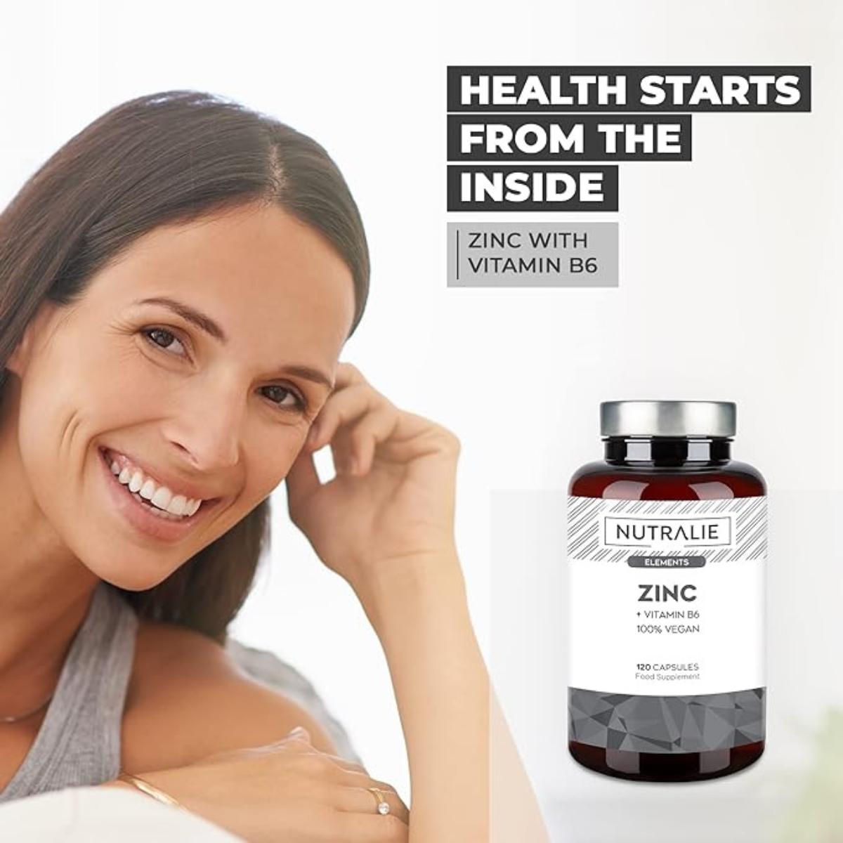 Nutralie Zinc con Vitamina B6 Acné Piel Pelo Vegano 120 Cápsulas