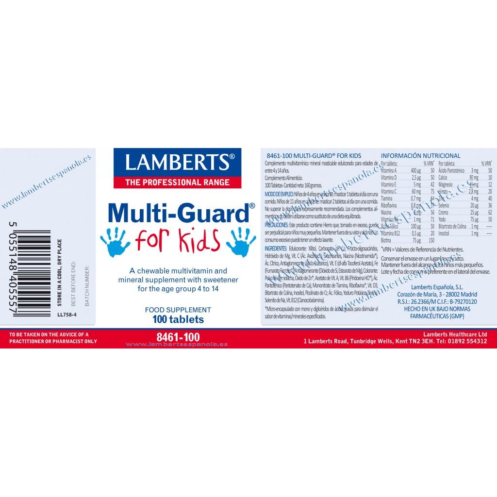 Multi-Guard voor kinderen. Vitaminen en mineralen Lamberts, 100 kauwtabletten