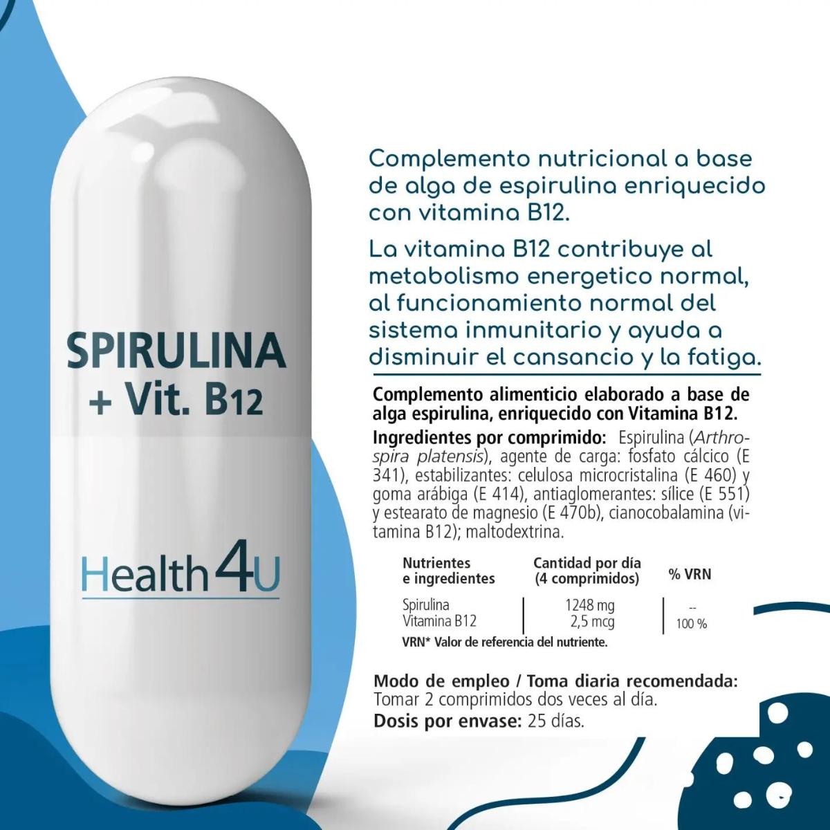 H4U Spirulina + Vitamin B12 100 tabletter 400 mg