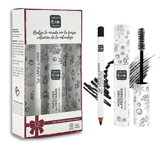 Coffret cadeau duo maquillage pour les yeux NaturaBio Cosmetics, crayon pour les yeux noir + mascara noir volume, Natubio Cosmetics