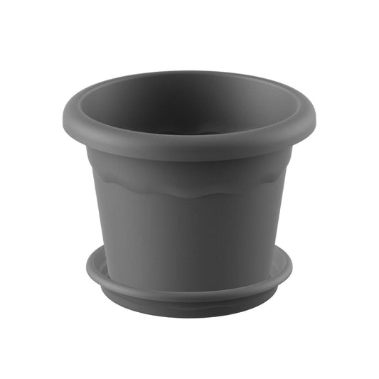 Confezione vaso rotondo con piatto color antracite Terra 26 x 19 cm