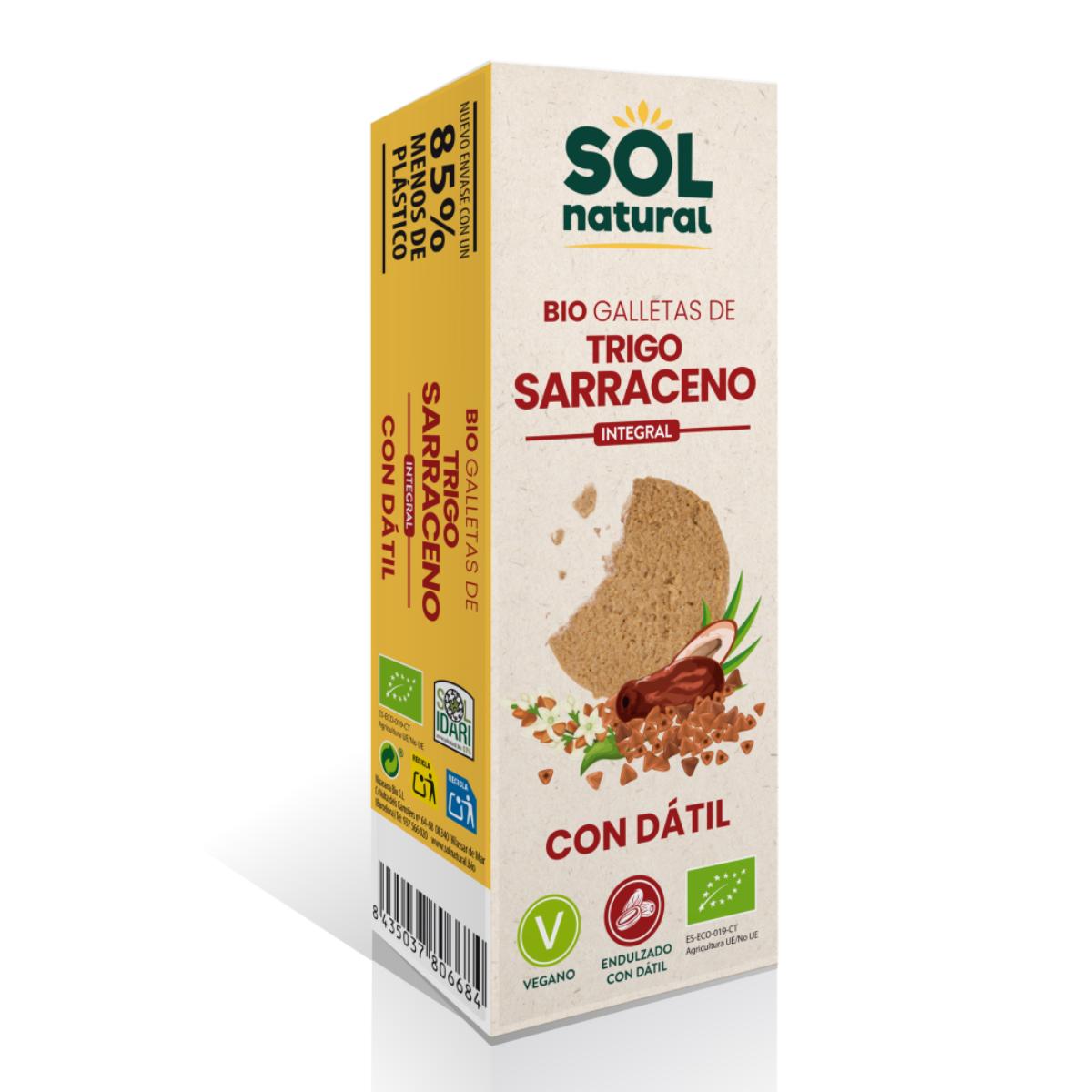 9er-Pack Vollkorn-Buchweizenkekse, gesüßt mit Bio-Datteln Sol Natural 170 g