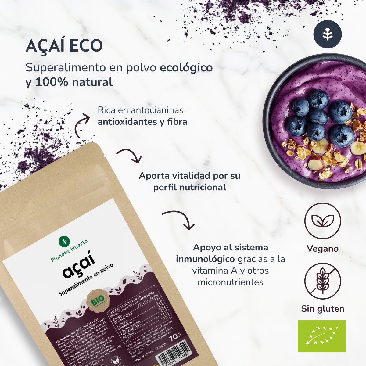Açaí-Pulver ECO Planeta Huerto 1 kg