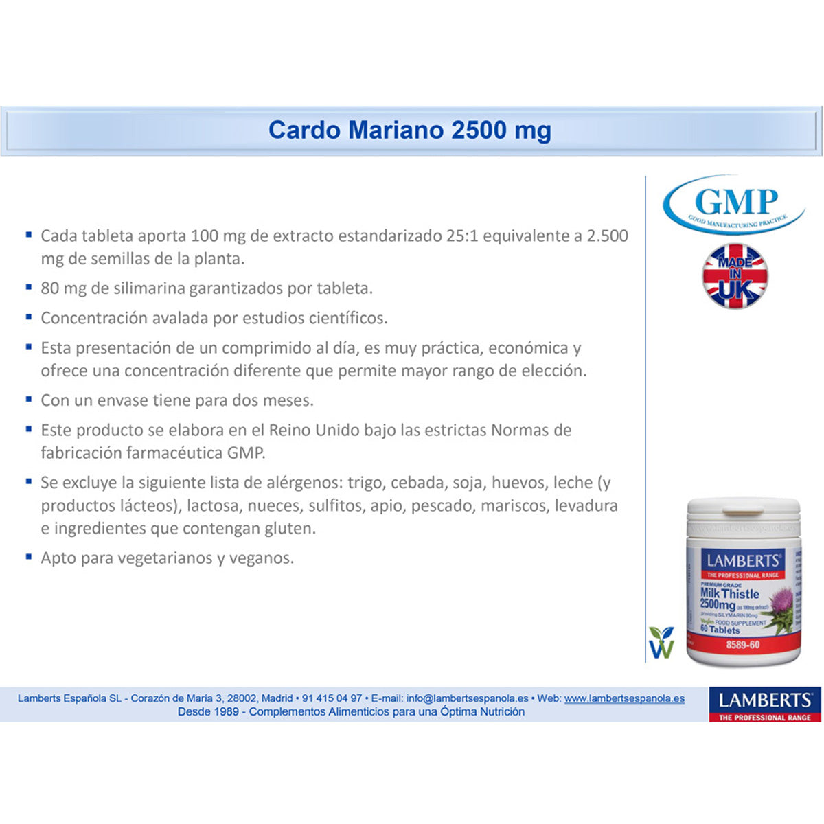 Cardo mariano 2500 mg Lamberts, 60 compresse