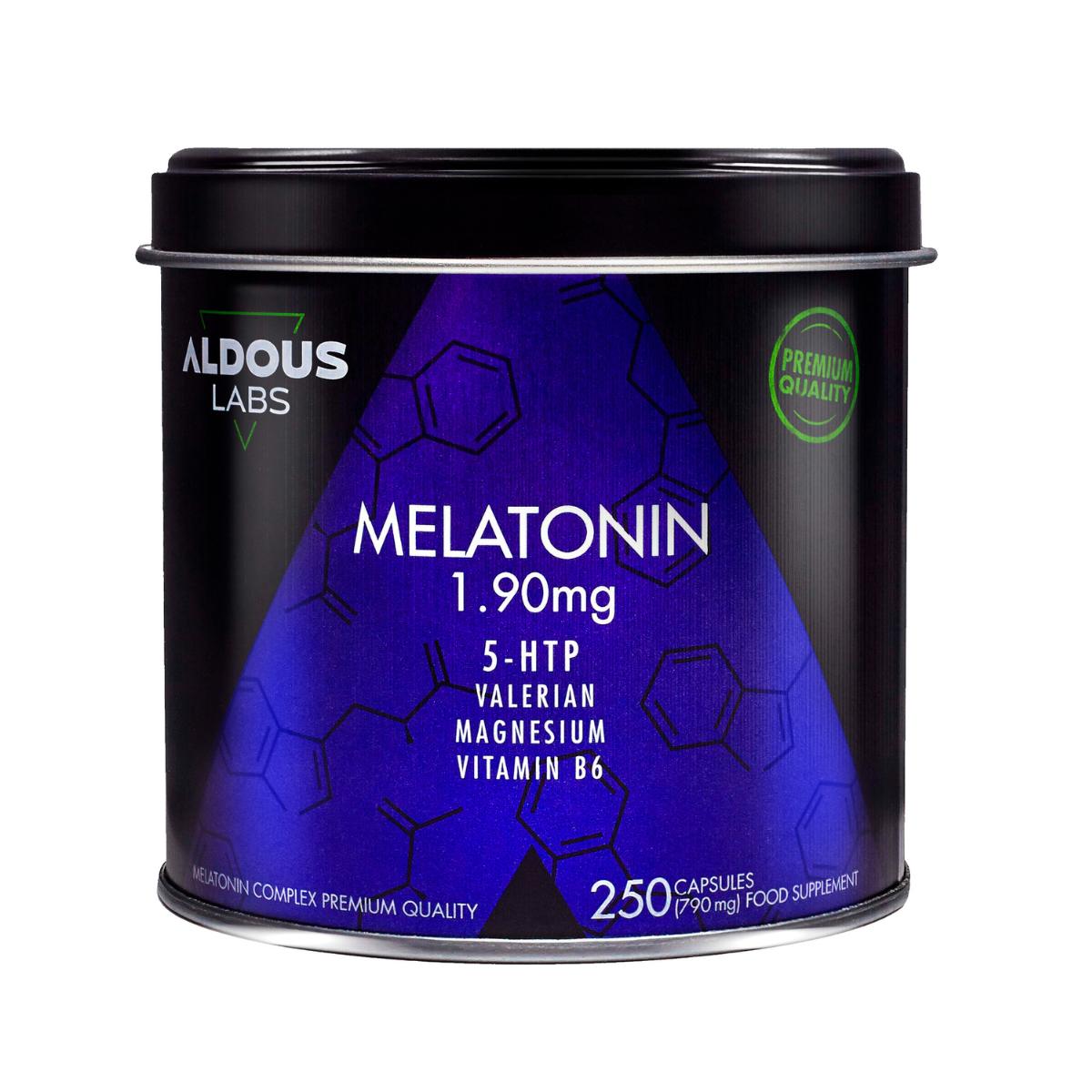 Melatonina z magnezem, 5-HTP, walerianą i witaminą B6, 250 kapsułek. Aldous Labs