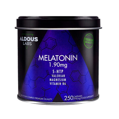 Melatonina z magnezem, 5-HTP, walerianą i witaminą B6, 250 kapsułek. Aldous Labs