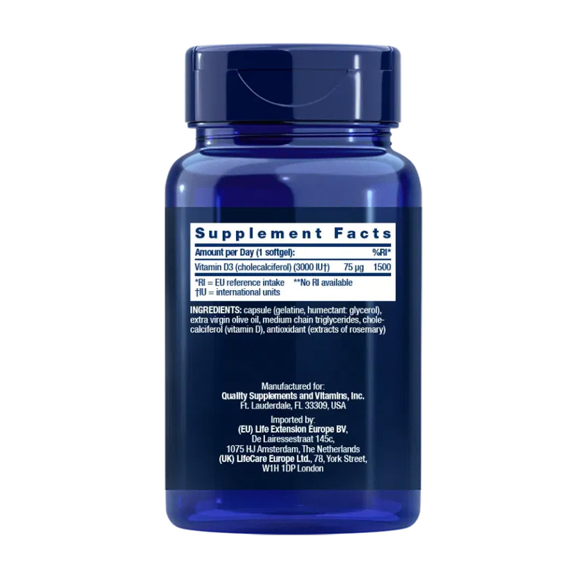 Witamina D3 3000 IU, Life Extension 120 kapsułek