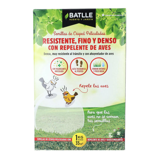 Semi di prato resistente, fine e denso con repellente per uccelli Batlle 1 kg