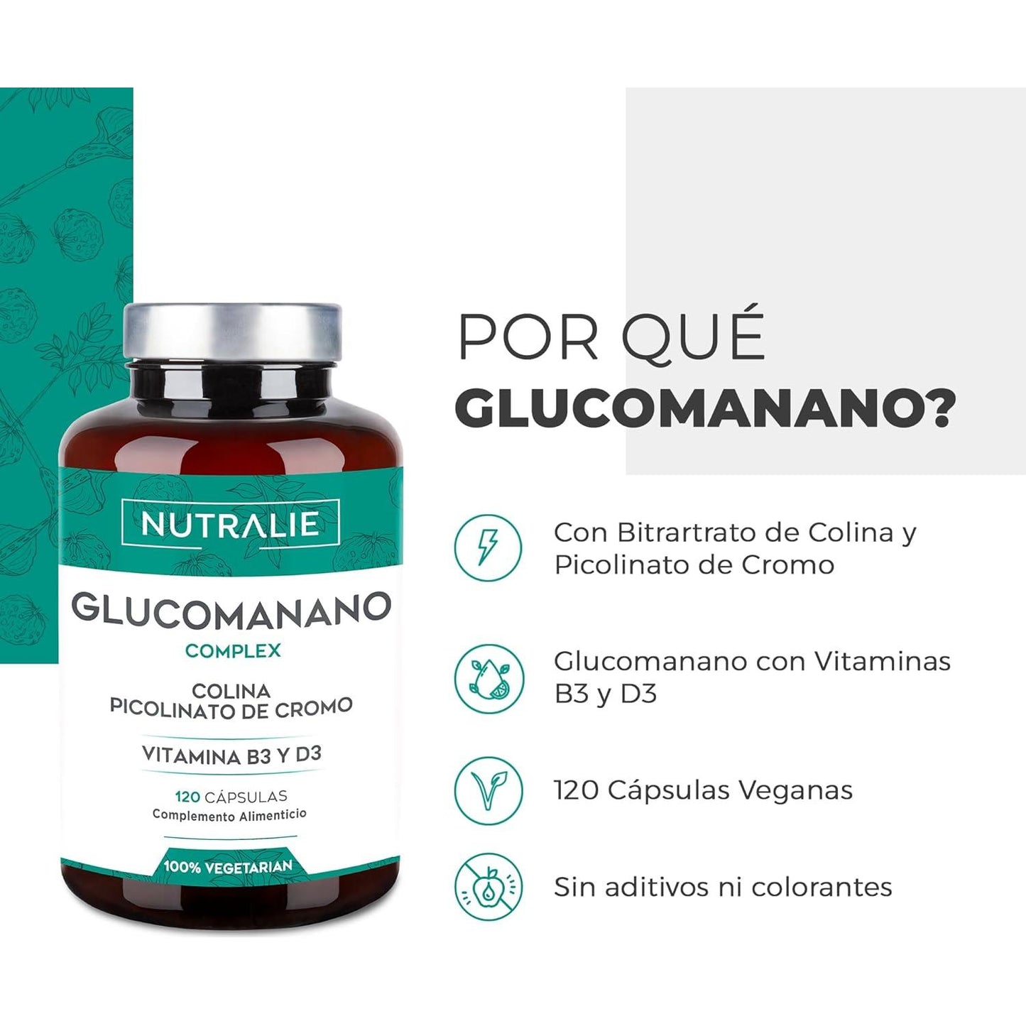 Nutralie Glucomannan met Choline + B3 + D3 Gewichtsverlies 120 capsules
