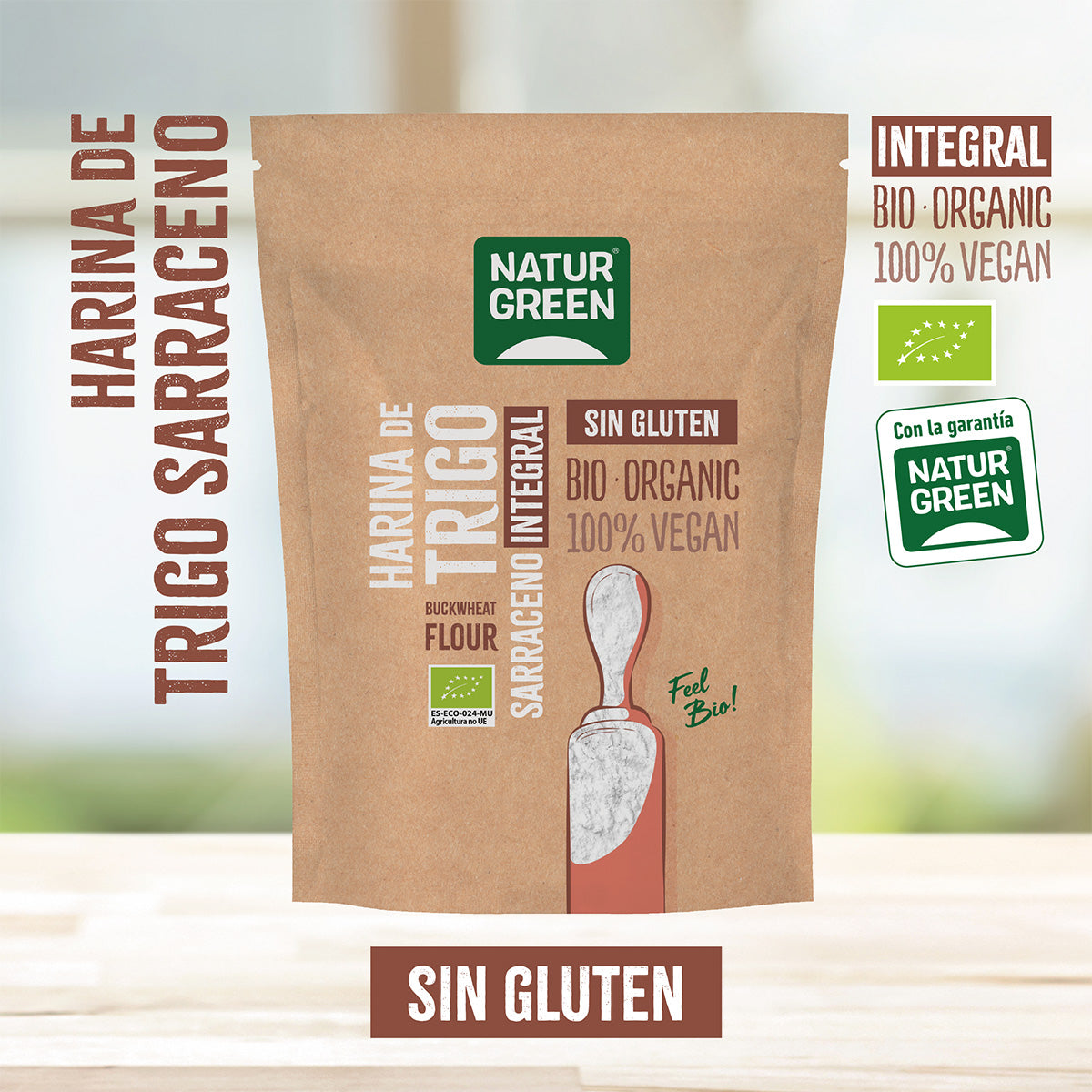Pakket 2 x glutenvrije biologische volkoren boekweitmeel NaturGreen 500 g