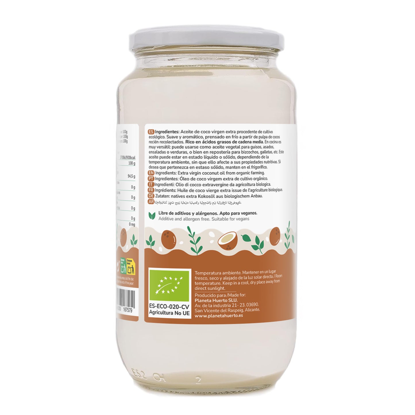 Förpackning 3x Jungfru kokosnötsolja ECO Planeta Huerto 1L
