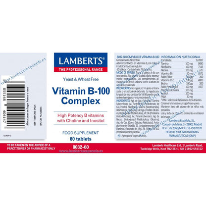 Complexe de vitamines B-100 Lamberts, 60 comprimés