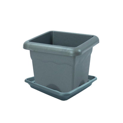 Terra square pot with anthracite saucer, 26 x 26 x 21 cm