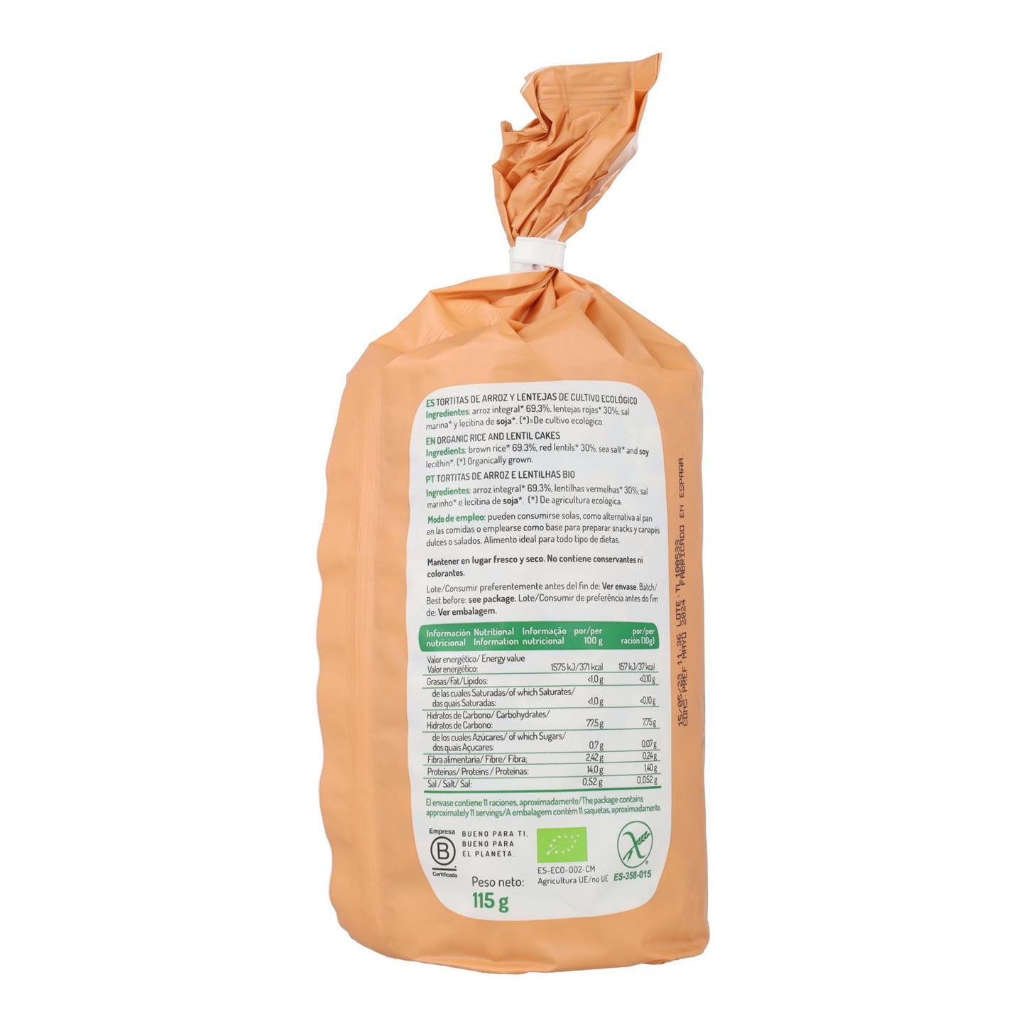 Galettes de riz et lentilles sans gluten bio El Granero, 115 g
