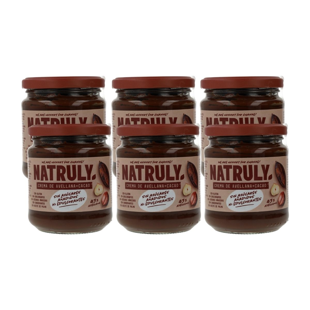 Pakket van 6 Natruly cacao- en hazelnootpasta 285 g