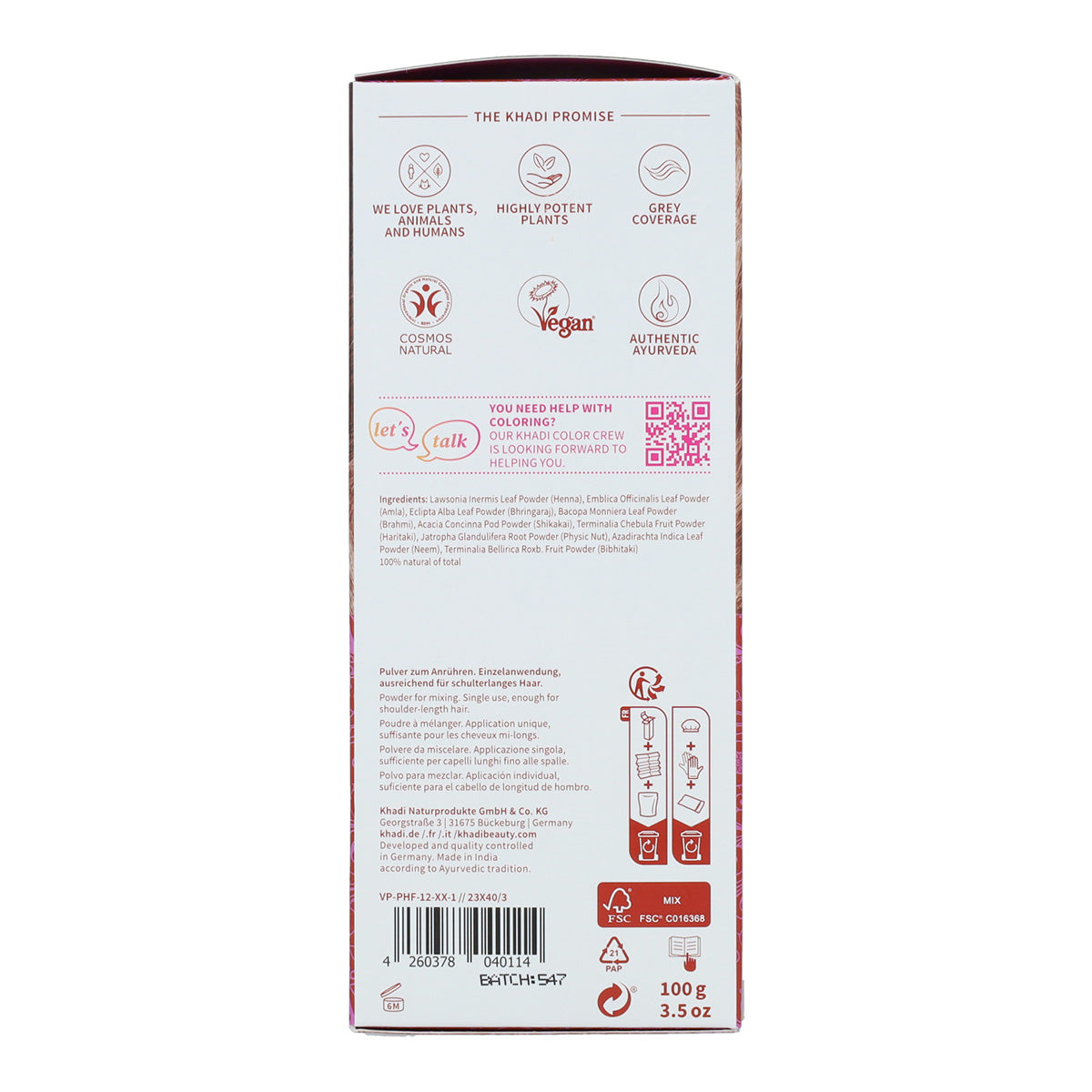 Natuurlijke henna Amla en Jatropha, Khadi, 100 g