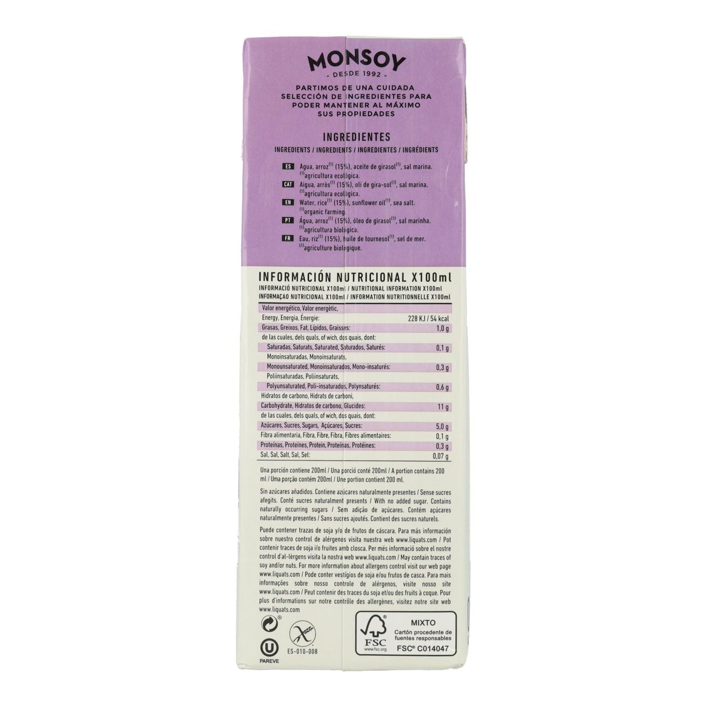 Monsoy Organic Rice Drink 1 L