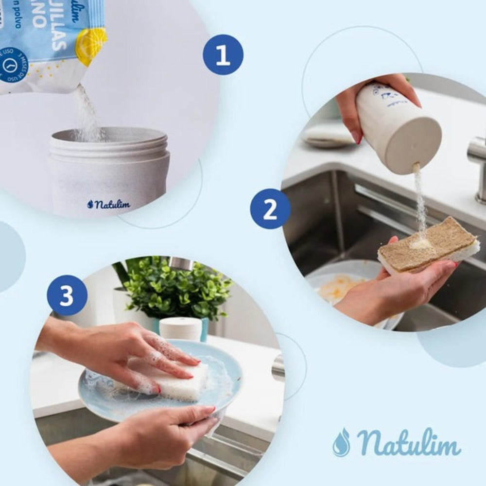 Diskmedel för handdiskning, förpackning (burk + refill) med citrondoft, Natulim