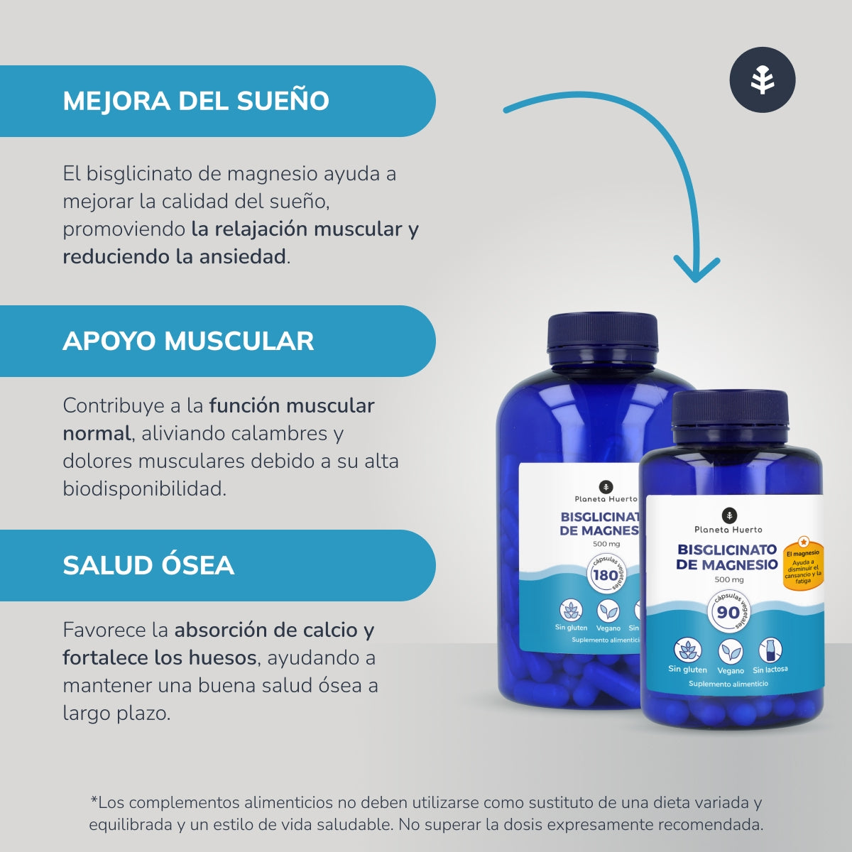 Pack 2xMagnesium Bisglycinat 500 mg Planeta Huerto 180 Kapseln