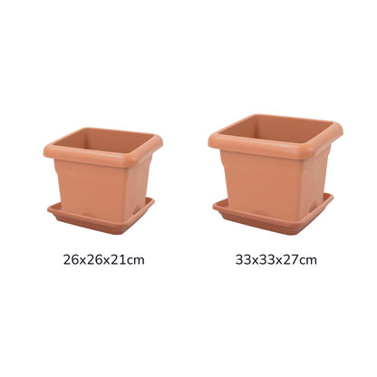 Confezione vaso quadrato con piatto color terracotta Terra 26 x 26 x 21 cm