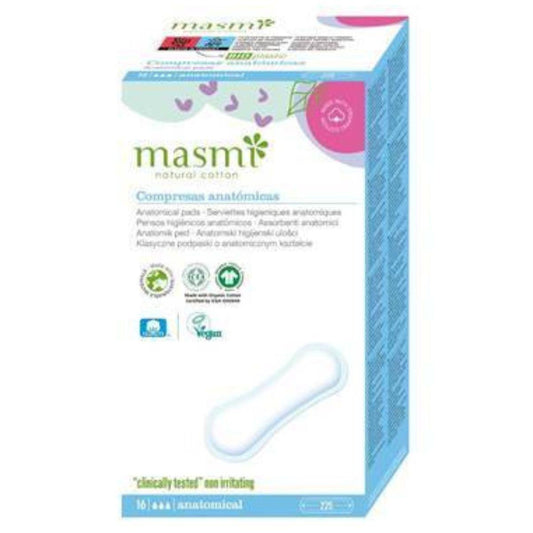 Masmi 100% cotton anatomical sanitary pads, 16 units