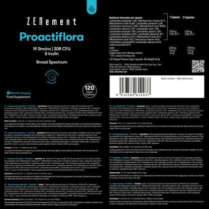 Proactiflora, 19 Stämme + Inulin, magensaftresistente Kapseln Zenement, 120 Tabletten