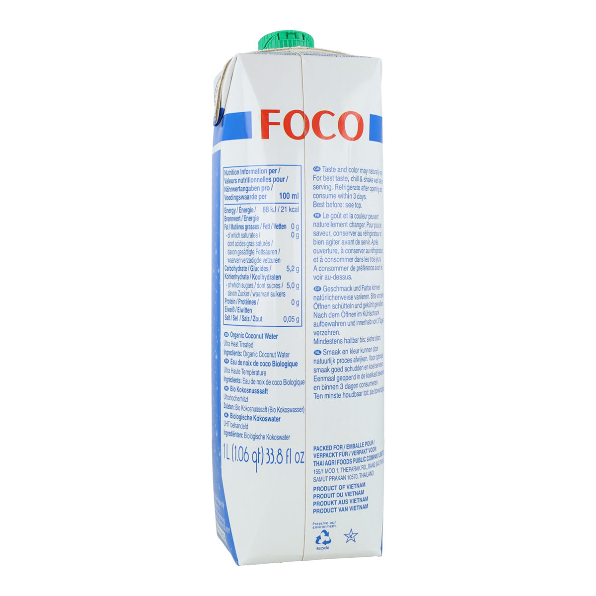 Pack of 6 x 100% Natural Pure Coconut Water Foco 1L
