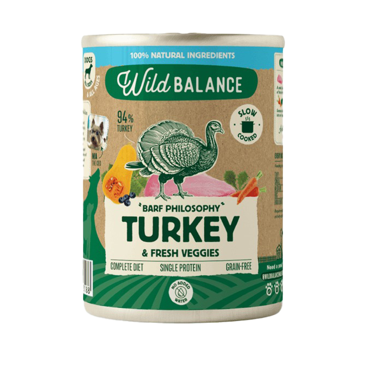 Menu completo BARF di tacchino per cani, Wild Balance, 400 g