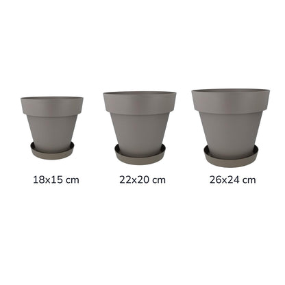 Lot de pots de fleurs avec soucoupes couleur taupe Tes 26 x 24 cm