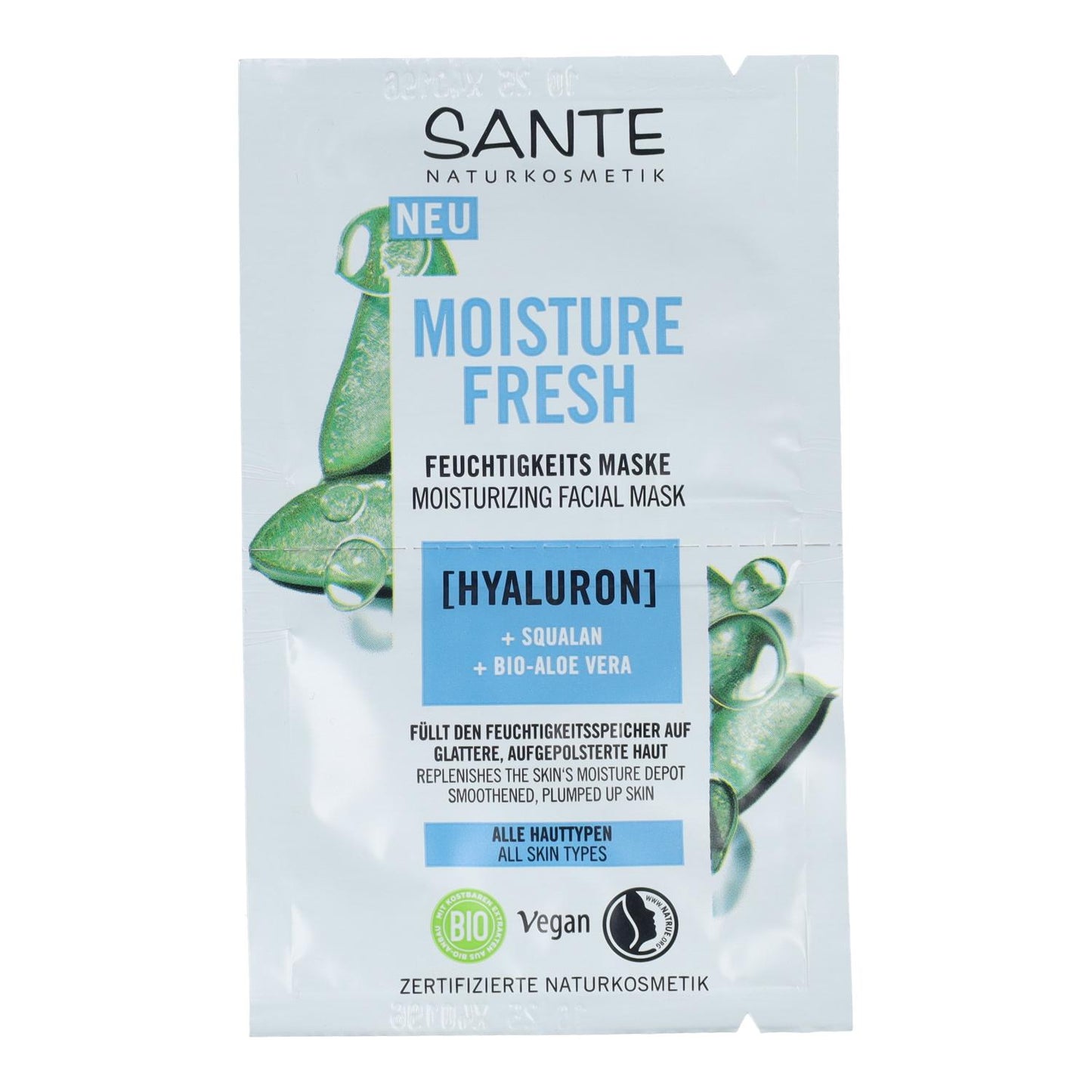 Fresh hydrating mask with hyaluronic acid & aloe, Sante 2 x 4 ml